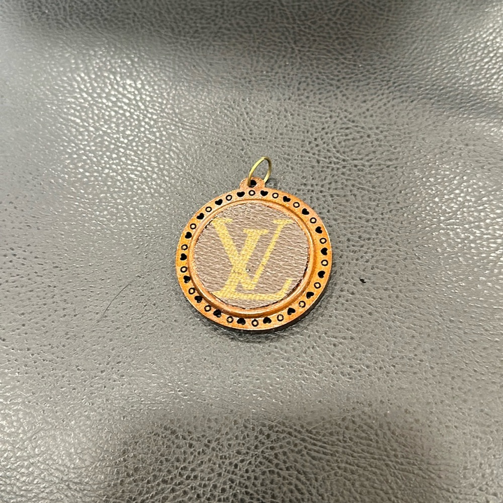 Wooden Necklace Charm with upcycled Louis Vuitton monogram charm